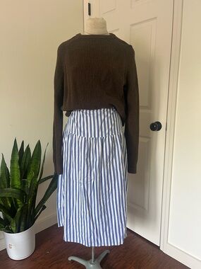 Blue and White Striped Midi Skirt